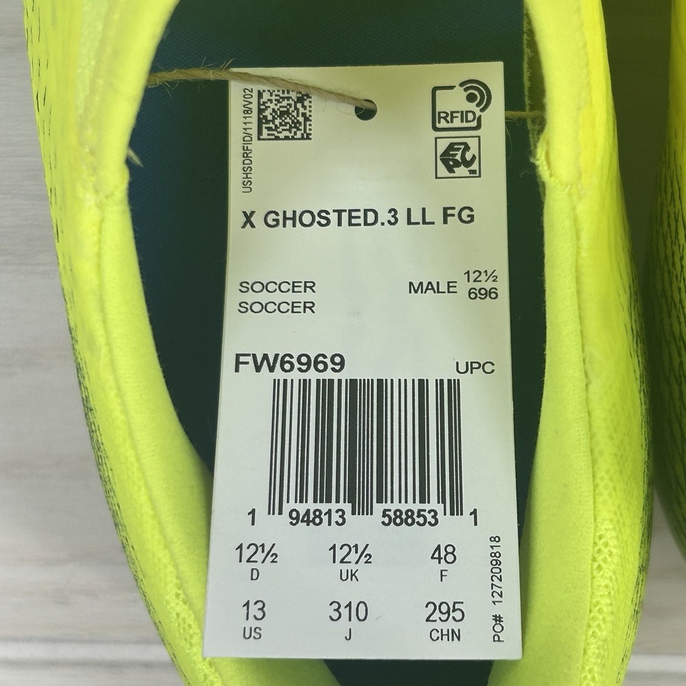Adidas X Ghosted.3 Laceless FG Men's Size 13 Soccer Cleats Solar Yellow FW6969 - Picture 7 of 8